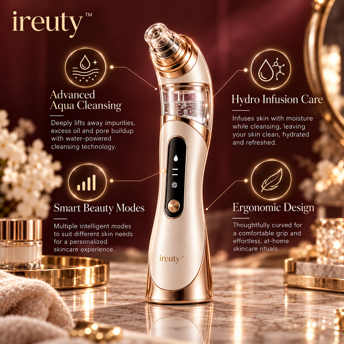 ireuty AquaGlow Hydro Cleansing Device features