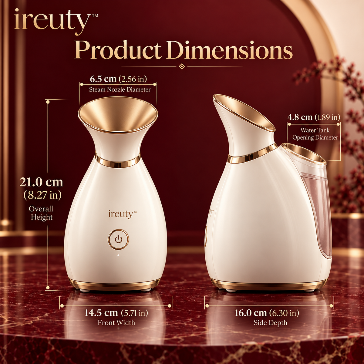 ireuty AuraMist facial steamer size and details