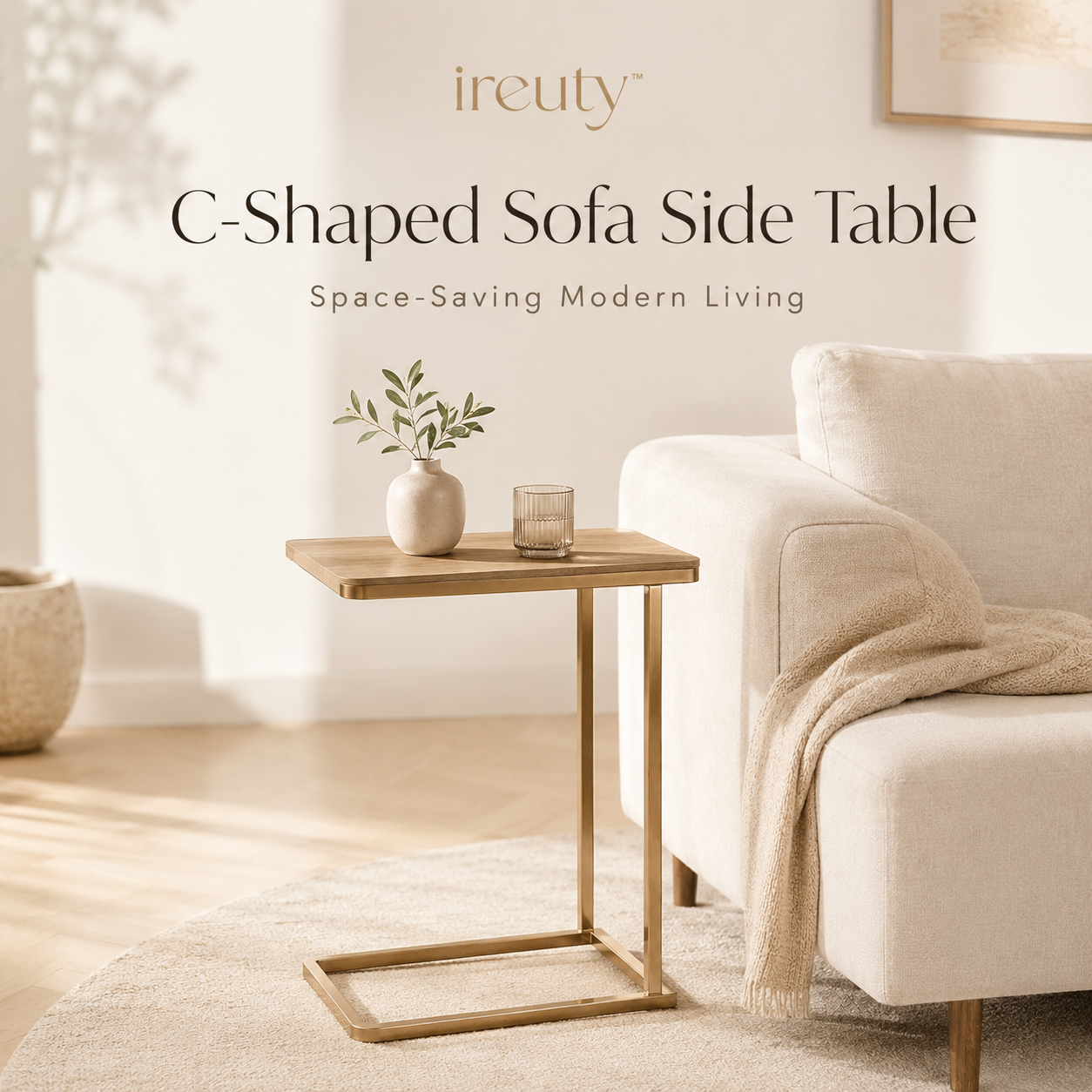𝒊𝒓𝒆𝒖𝒕𝒚™ slim C-shaped sofa side table in a bright living room