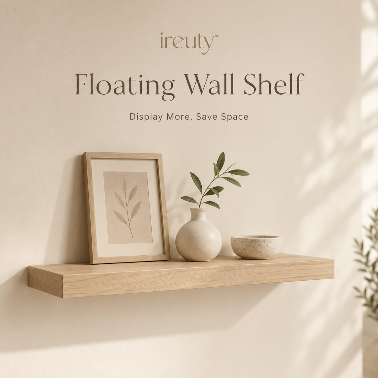 𝒊𝒓𝒆𝒖𝒕𝒚™ minimalist wood floating wall shelf with neutral decor