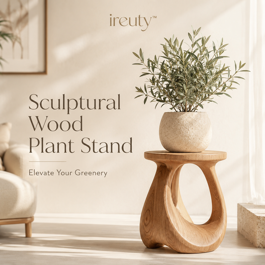 𝒊𝒓𝒆𝒖𝒕𝒚™ sculptural natural wood plant stand with indoor greenery