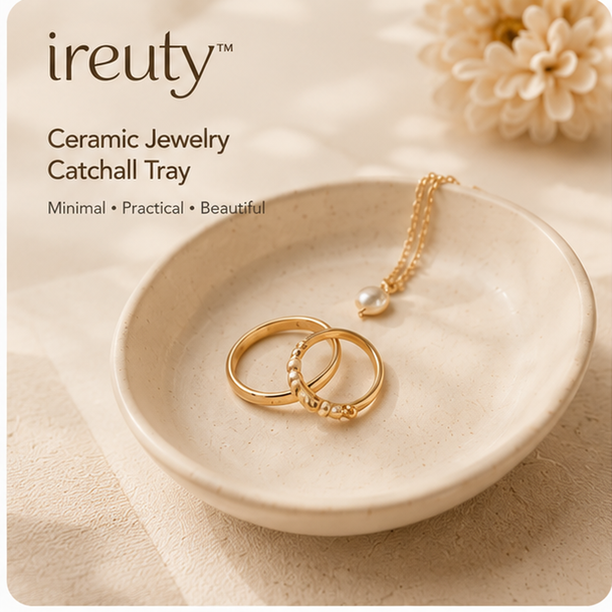 𝒊𝒓𝒆𝒖𝒕𝒚™ neutral ceramic jewelry catchall tray with rings