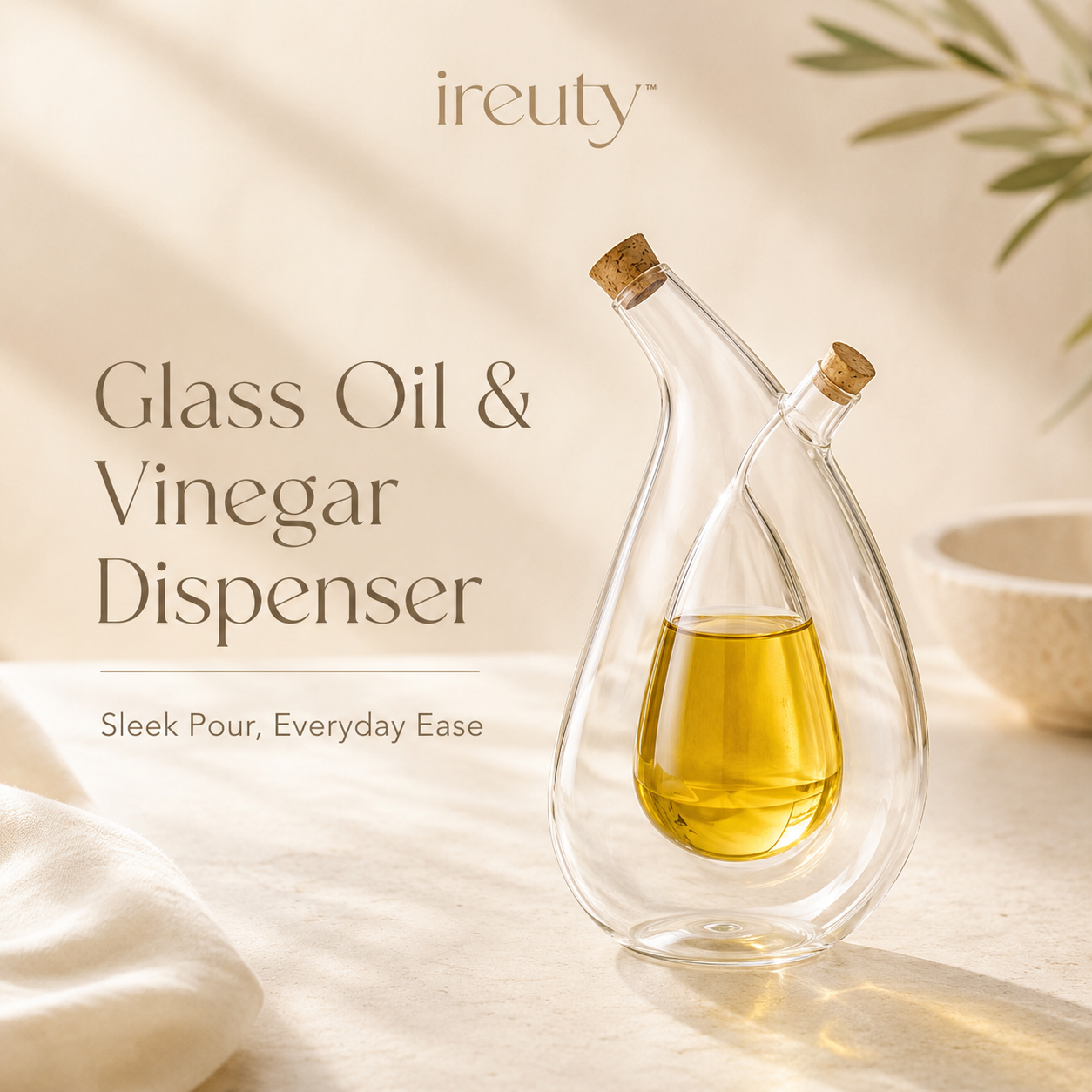 𝒊𝒓𝒆𝒖𝒕𝒚™ sculpted clear glass oil and vinegar dispenser