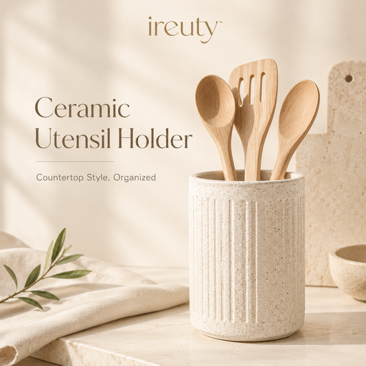 𝒊𝒓𝒆𝒖𝒕𝒚™ textured neutral ceramic kitchen utensil holder
