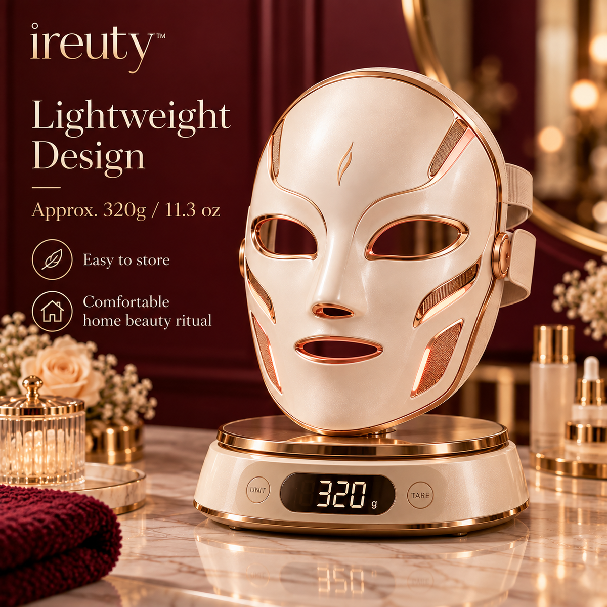 ireuty LumiMask full-face LED beauty mask weight 320g