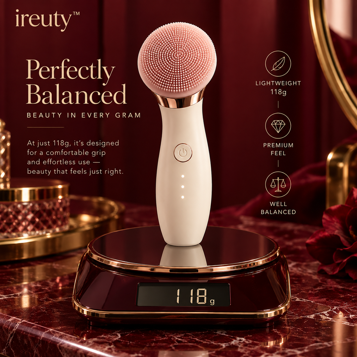 ireuty VelvetCleanse facial cleansing brush approximate weight 118 grams