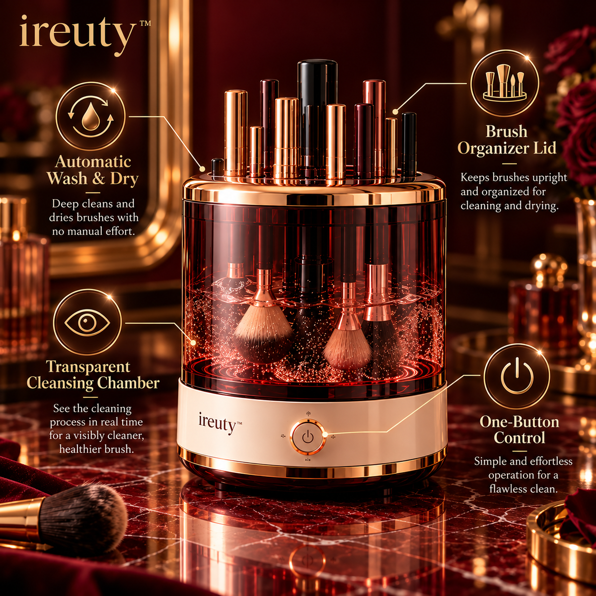 ireuty MaisonSpin Makeup Brush Cleaner Dryer benefits image
