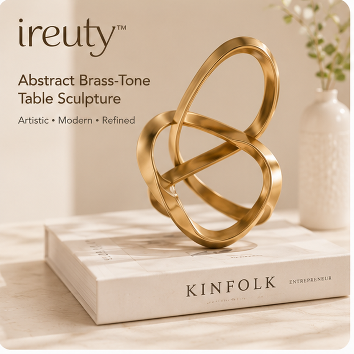 𝒊𝒓𝒆𝒖𝒕𝒚™ abstract brass-tone geometric table sculpture