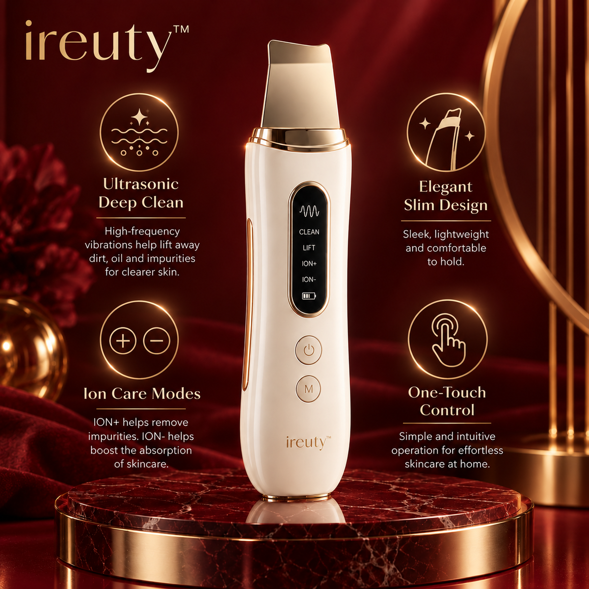 ireuty SonicGlow ultrasonic skin scrubber benefits image