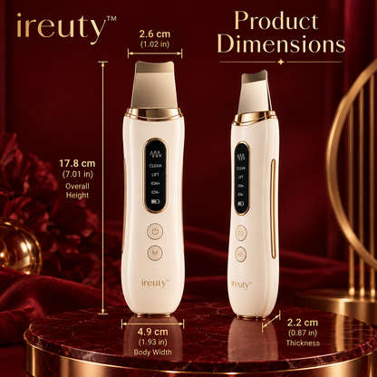 ireuty SonicGlow ultrasonic skin scrubber size and details
