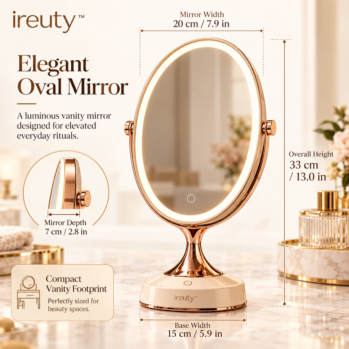 ireuty LumiÉclat LED vanity mirror dimensions